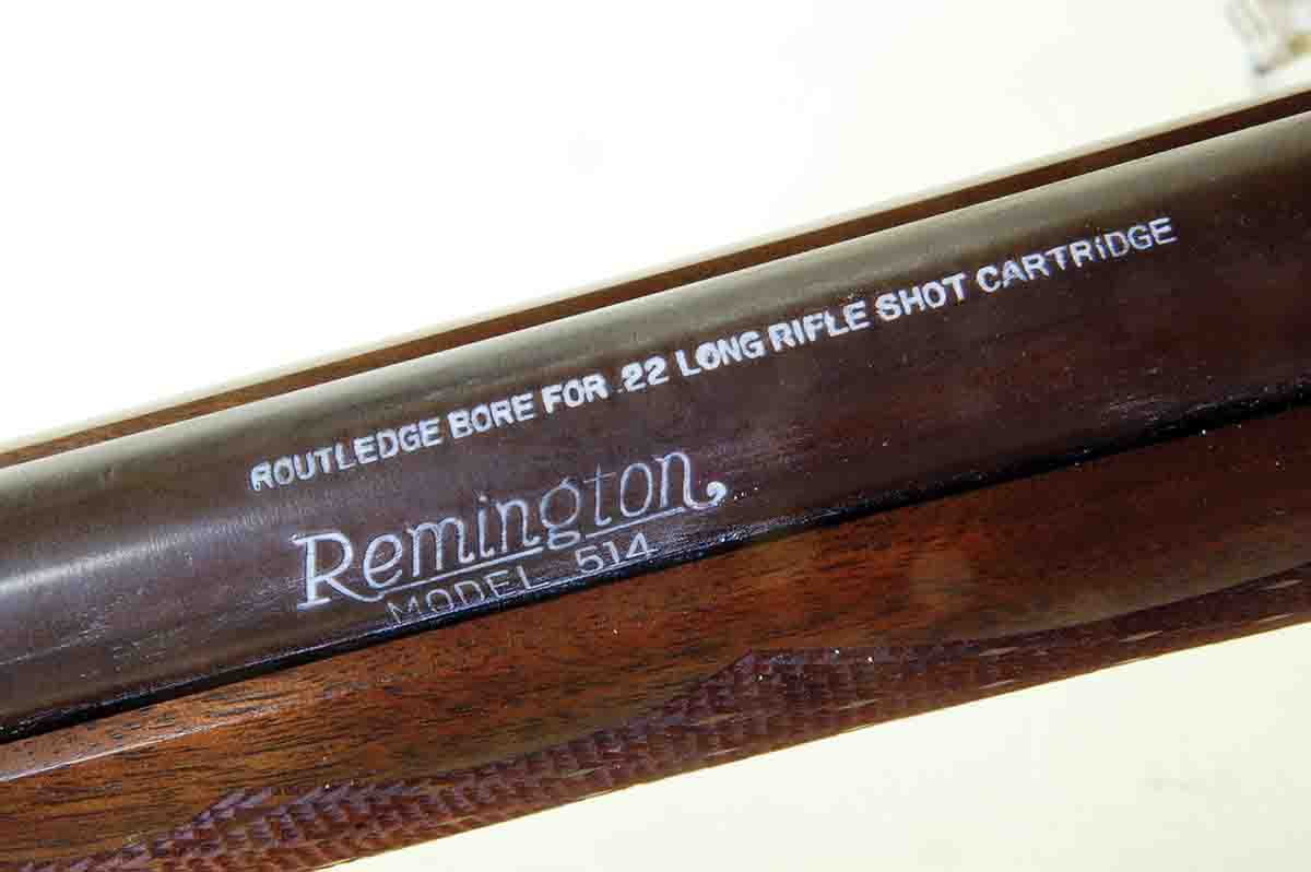 The barrel of this Remington Routledge bore gun is marked on the top surface to make it obvious that it is not for bullets.